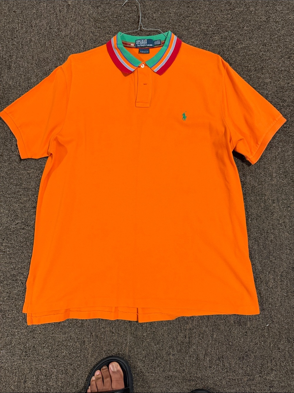 Polo by Ralph Lauren Orange Short-Sleeve Polo with Multicolor Stripe Collar